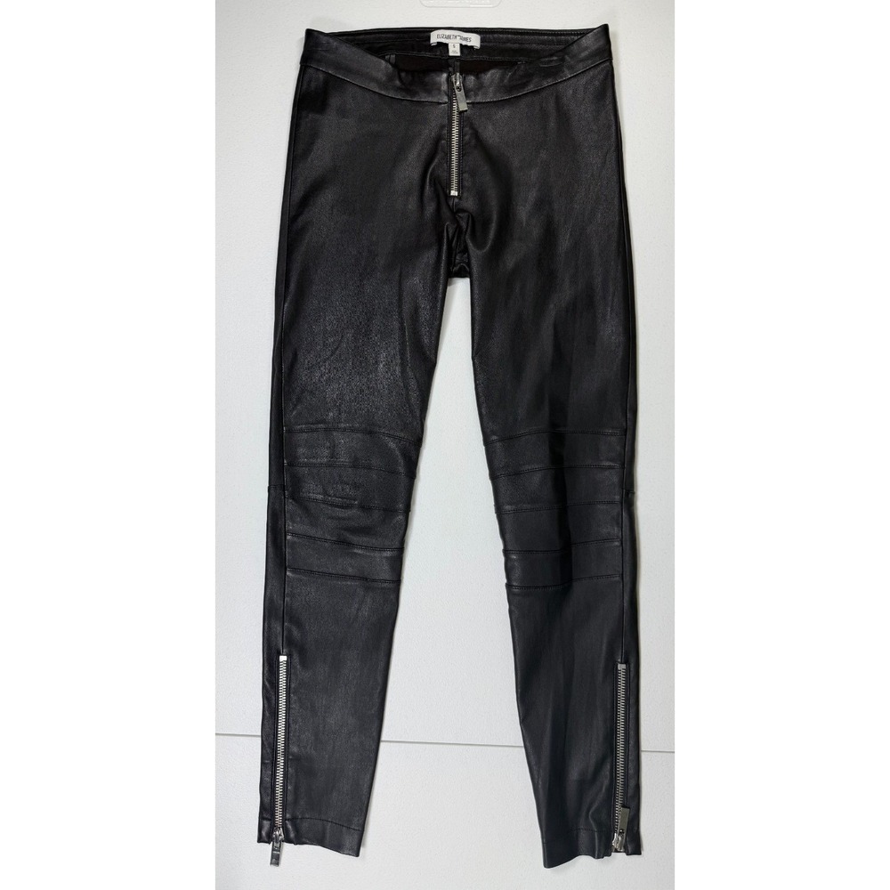 Elizabeth and James 100% Lamb Leather Moto Pants Black Zip Ankle Skinny Biker S